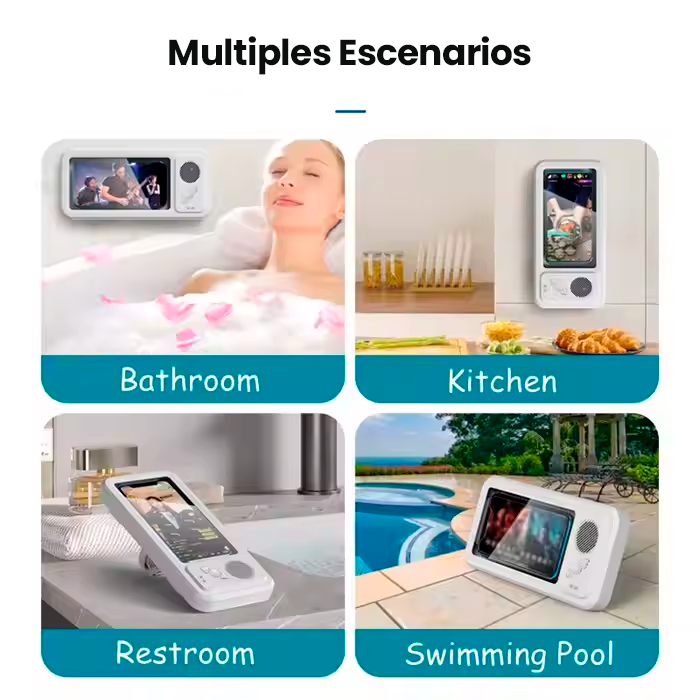 ShowerPlay™ – Soporte impermeable para teléfono con altavoz inalámbrico integrado